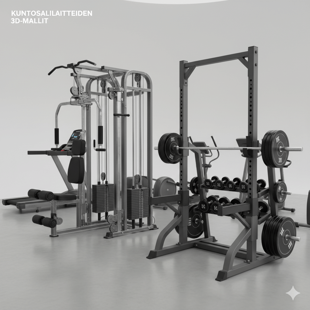 Kuntosalilaitteiden 3D-malleja